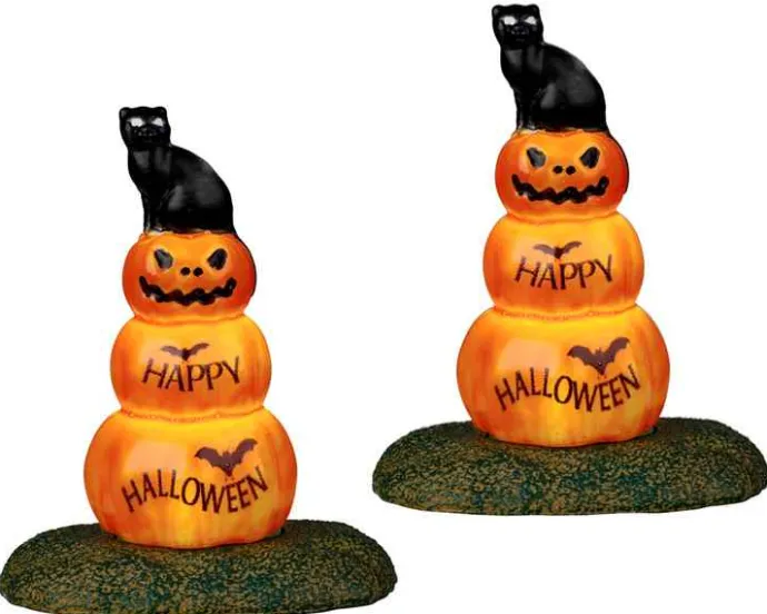 Lemax Spooky Town Accessories<Lemax 24939 - Cat And Pumpkin, Set Of 2, Battery-Operated (4.5-Volt) - Spooky Town Halloween Village Accessories