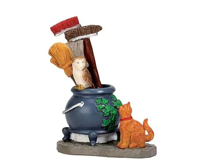 Lemax Spooky Town Accessories<Lemax 74220 - Cauldron Broom Holder - Spooky Town Accessories