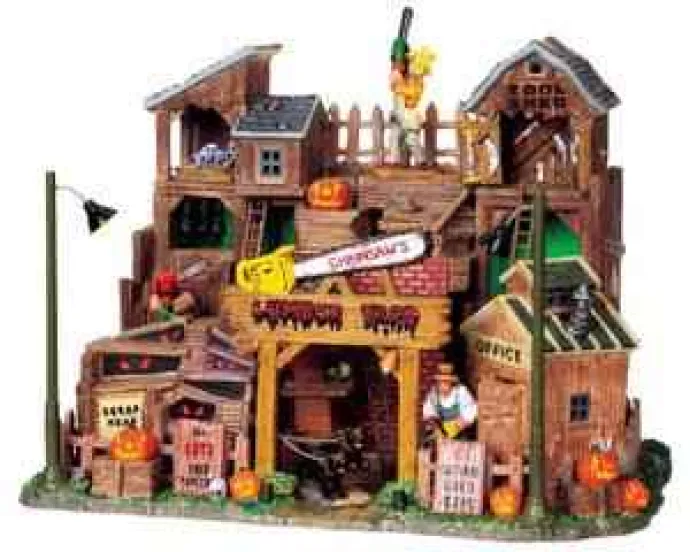 Lemax Spooky Town Houses<Lemax 95802 - Chainsaw's Lumber Yard With 4.5V Adaptor - Spooky Town Halloween Village Houses & Buildings
