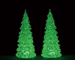 Lemax Trees<Lemax 94517 - Crystal Lighted Tree, 3 Color Changeable, Medium, Set/2, Battery-Operated (4.5-Volt) - Trees