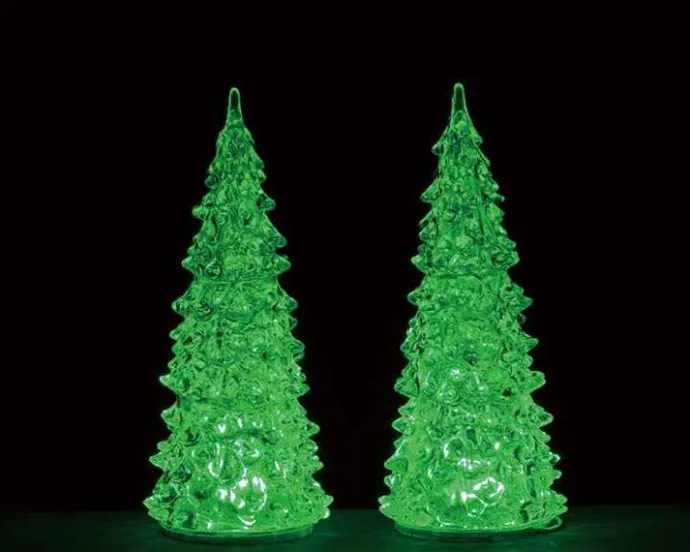 Lemax Trees<Lemax 94517 - Crystal Lighted Tree, 3 Color Changeable, Medium, Set/2, Battery-Operated (4.5-Volt) - Trees