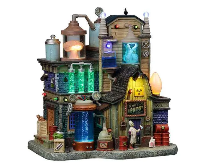 Lemax Spooky Town Houses<Lemax 25844 - Dr. Gory's Laboratory, With 4.5-Volt Adaptor - Spooky Town Halloween Village Houses & Buildings