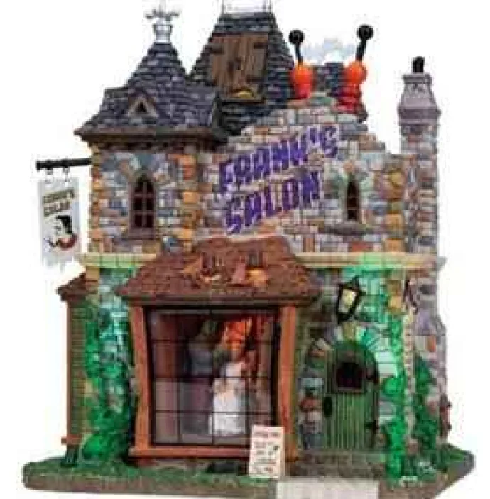 Lemax Spooky Town Houses<Lemax 85662 - Frank's Salon, With 4.5-Volt Adaptor - Spooky Town Halloween Village Houses & Buildings