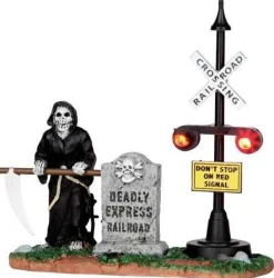 Lemax Spooky Town Accessories<Lemax 44746 - Grim Railway Switchman, Battery-Operated (4.5-Volt) - Spooky Town Halloween Village Accessories