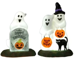 Lemax Spooky Town Accessories<Lemax 24934 - Happy Halloween Ghosts, Set Of 2, Battery-Operated (4.5-Volt) - Spooky Town Halloween Village Accessories