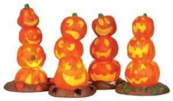 Lemax Spooky Town Accessories<Lemax 34623 - Light Up Pumpkin Stack, Set Of 4, Battery-Operated (4.5V) - Spooky Town Halloween Village Accessories