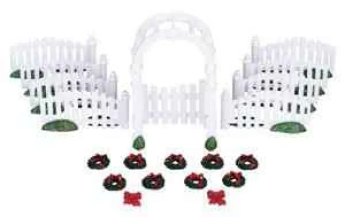 Lemax Misc. Accessories<Lemax 04233 - Plastic Arbor & Picket Fences With Decorations, Set Of 20 - Christmas Village Accessories