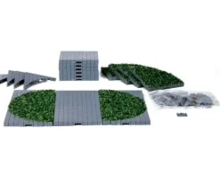 Lemax Landscape<Lemax 64108 - Plaza System (Grey, Round Grass) - 24 Pcs - Landscape