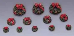 Lemax Misc. Accessories<Lemax 34957 - Wreaths With Red Bow, Set Of 12 - Christmas Village Misc. Accessories